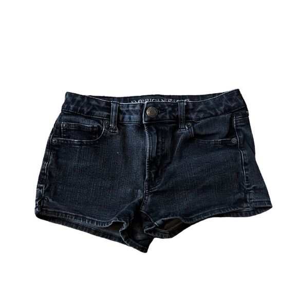 AMERICAN EAGLE Super Stretch Mid Rose Shortie Black Denim Jean Short 0 - Picture 1 of 8
